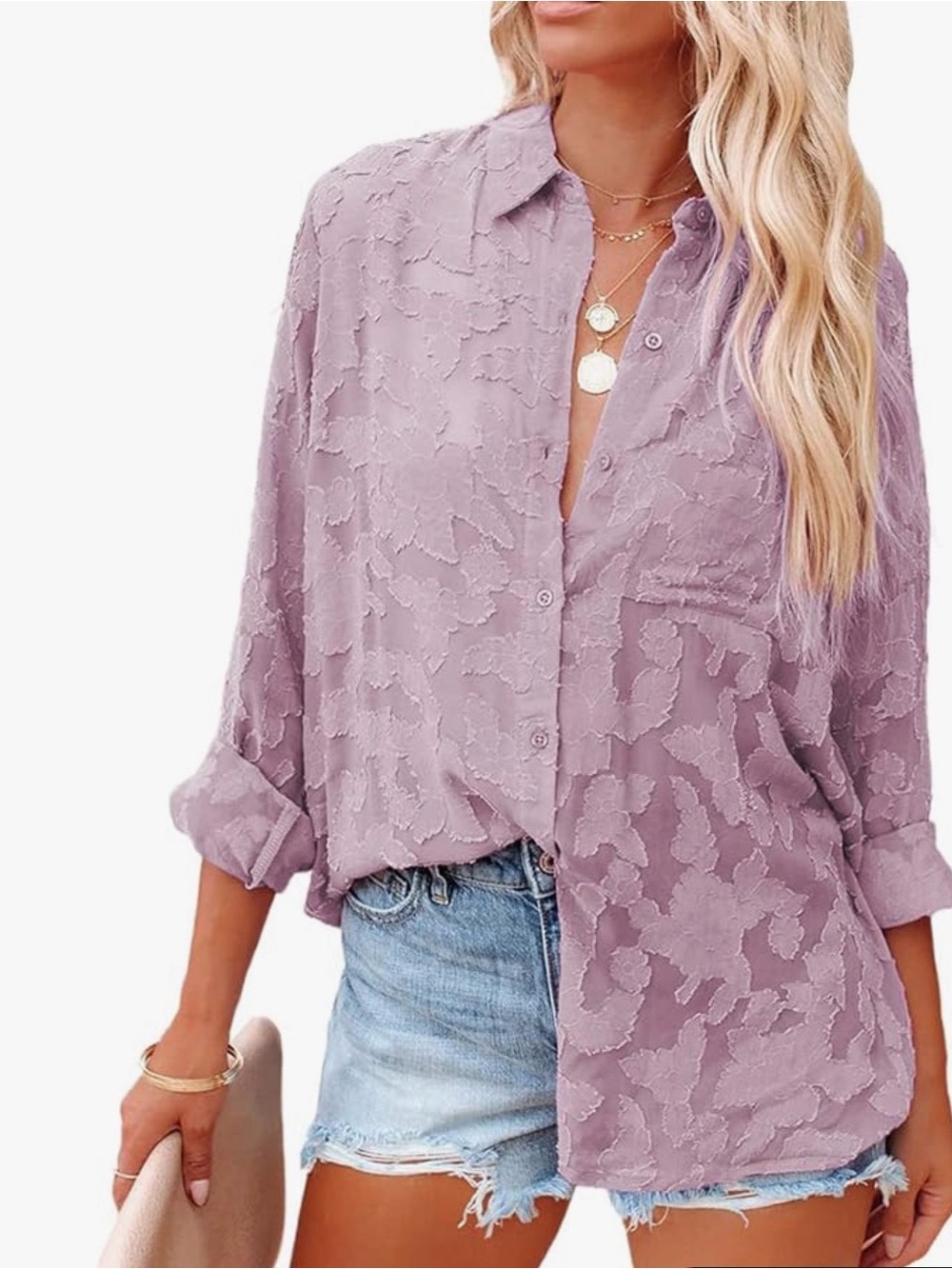 Women's Lavender Button-Down Textured Shirt by